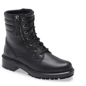 $550 Aquatalia LAILA Women’s Black Leather Water Resistant Moto Combat Boots 10